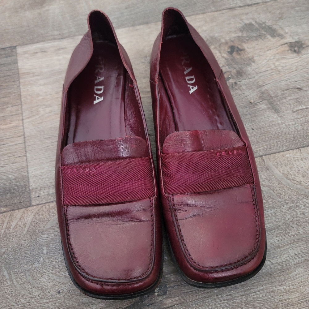 Prada Burgundy Leather Loafers